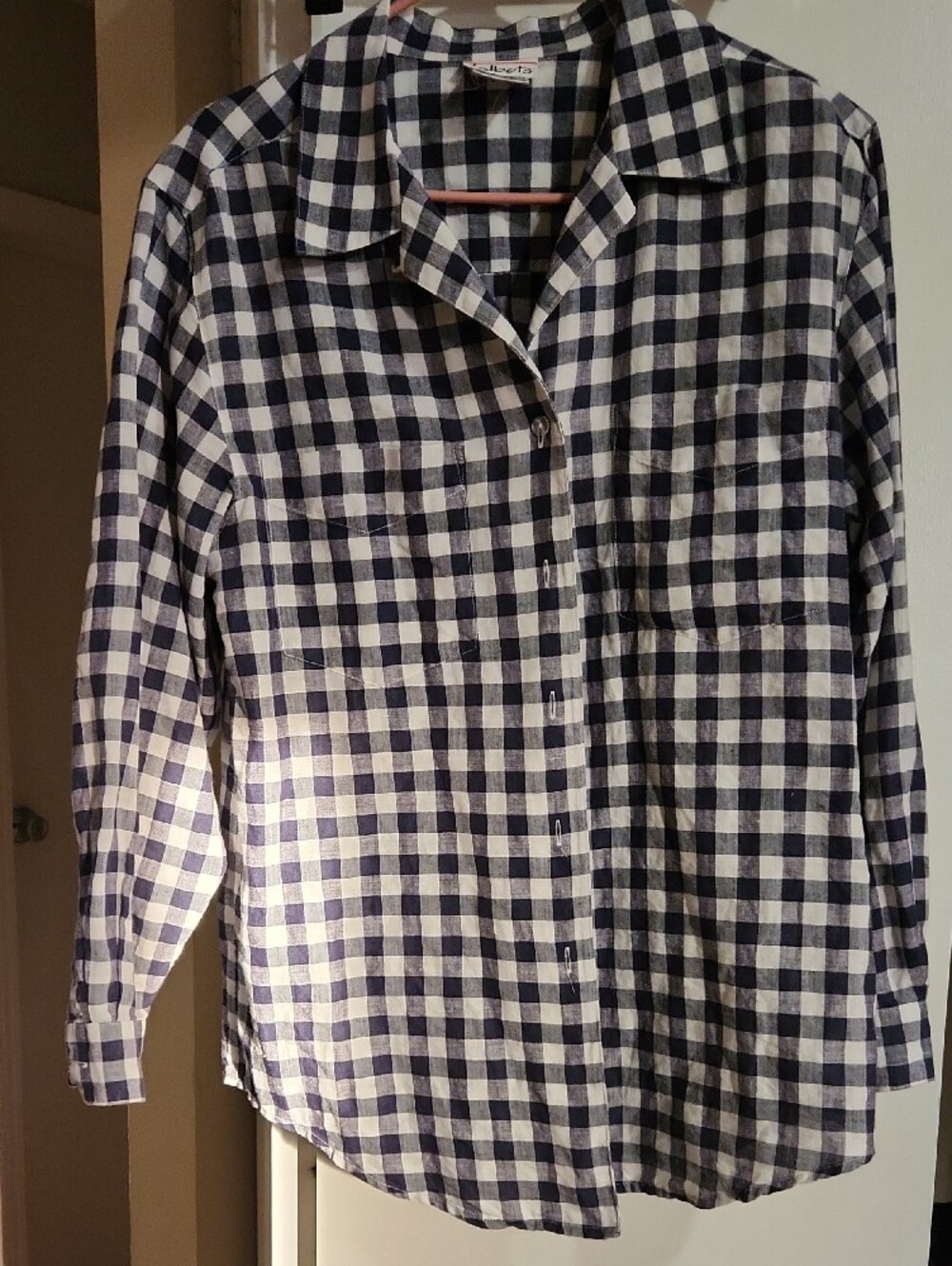 Talbots Navy and White Gingham Button-Down Shirt